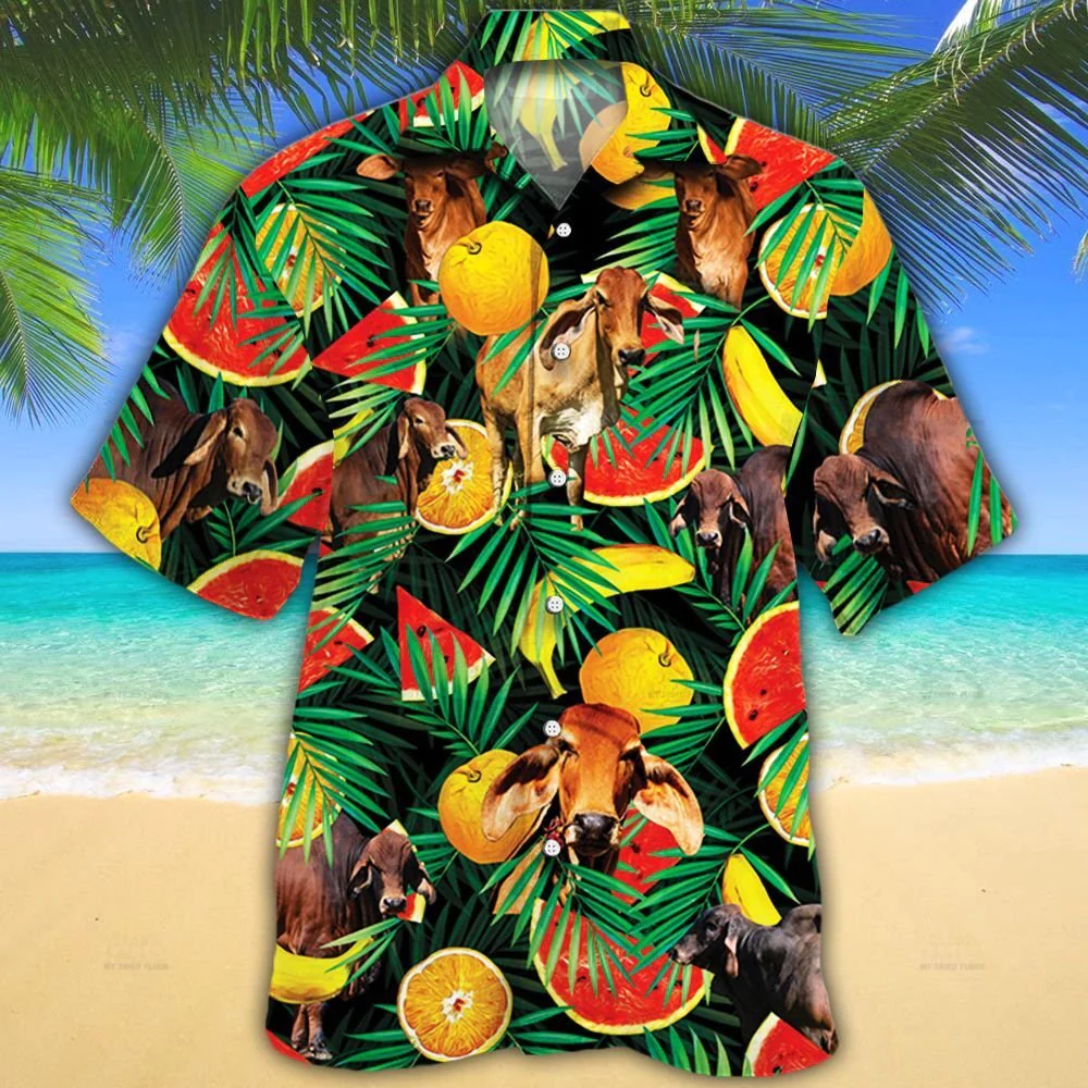 Tropical Fruits Design Hawaiian Shirt for Red Brahman Fans