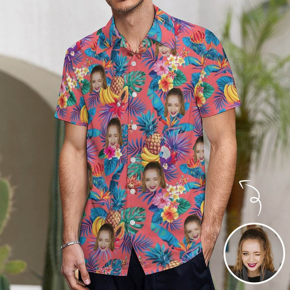 Tropical Fruits Men Front Pocket Shortsleeve Beach Pocket Hawaiian Shirt