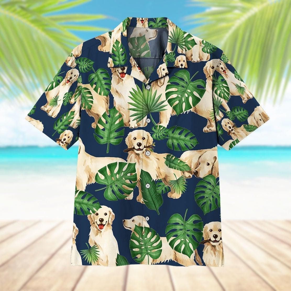 Tropical Golden Retrievers Trendy Hawaiian Shirt Tropical Golden Retrievers Trendy Hawaiian Shirt