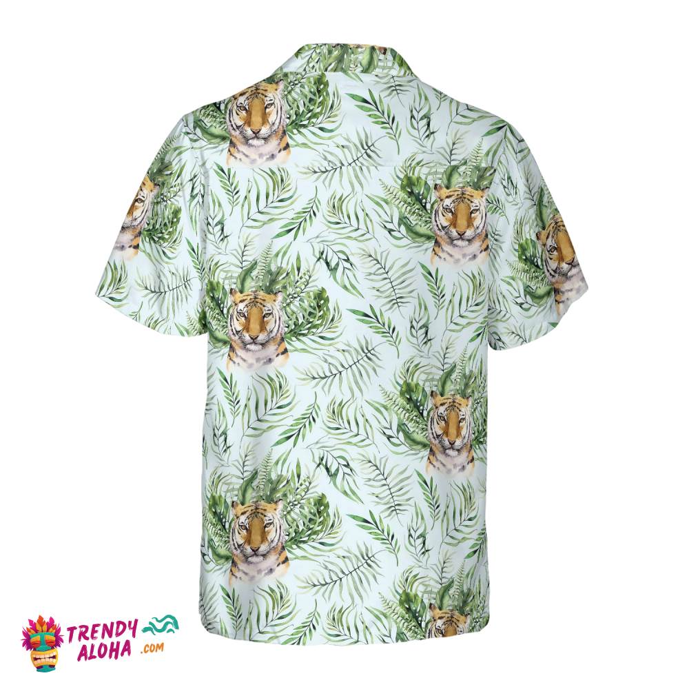 Tropical Green Leaves And Jungle Tiger Shirt For Men Hawaiian Shirt