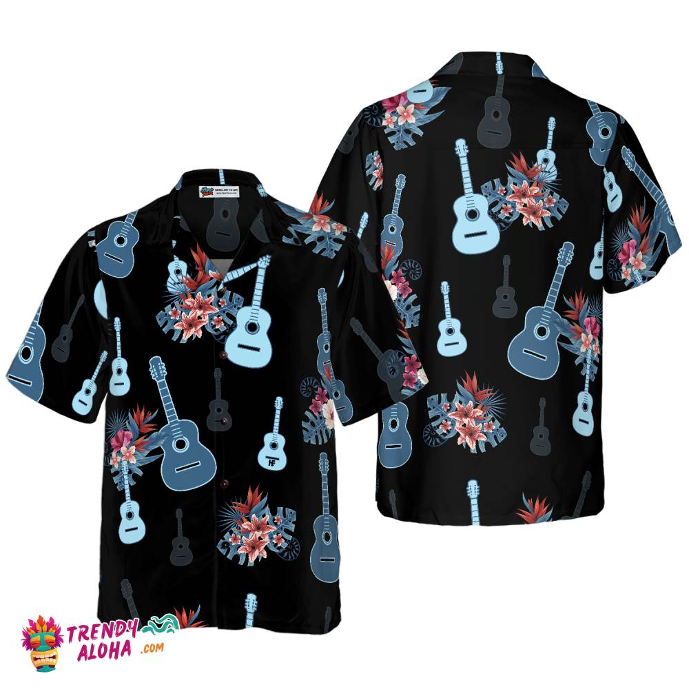 Tropical Guitar & Leaves Hawaiian Shirt Tropical Guitar & Leaves Hawaiian Shirt