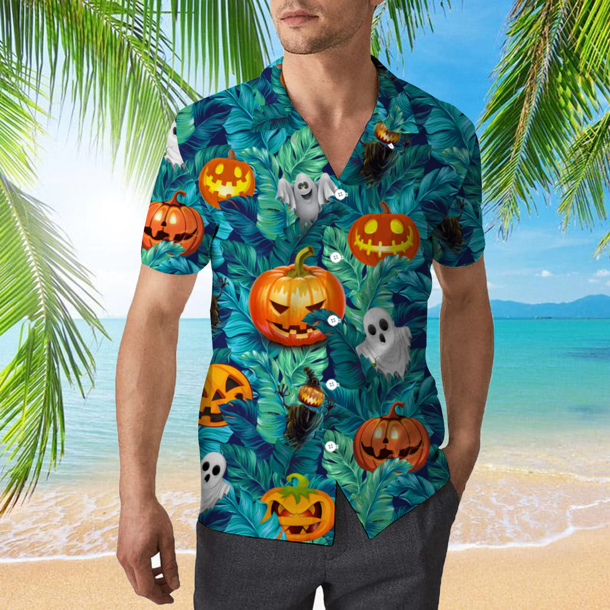 Tropical Halloween Pumpkin Ghost Devil Trendy Hawaiian Shirt