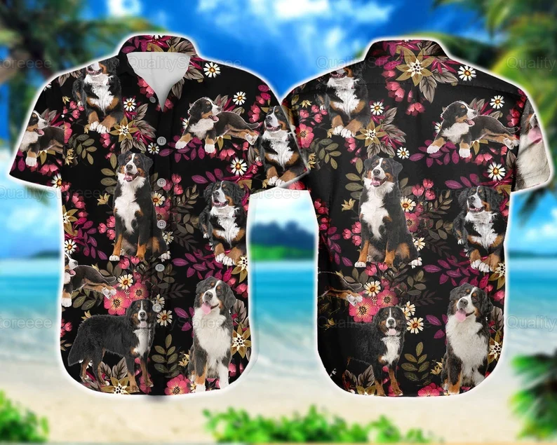 Tropical Hawaiian Shirt with Bernese Mountain Dog