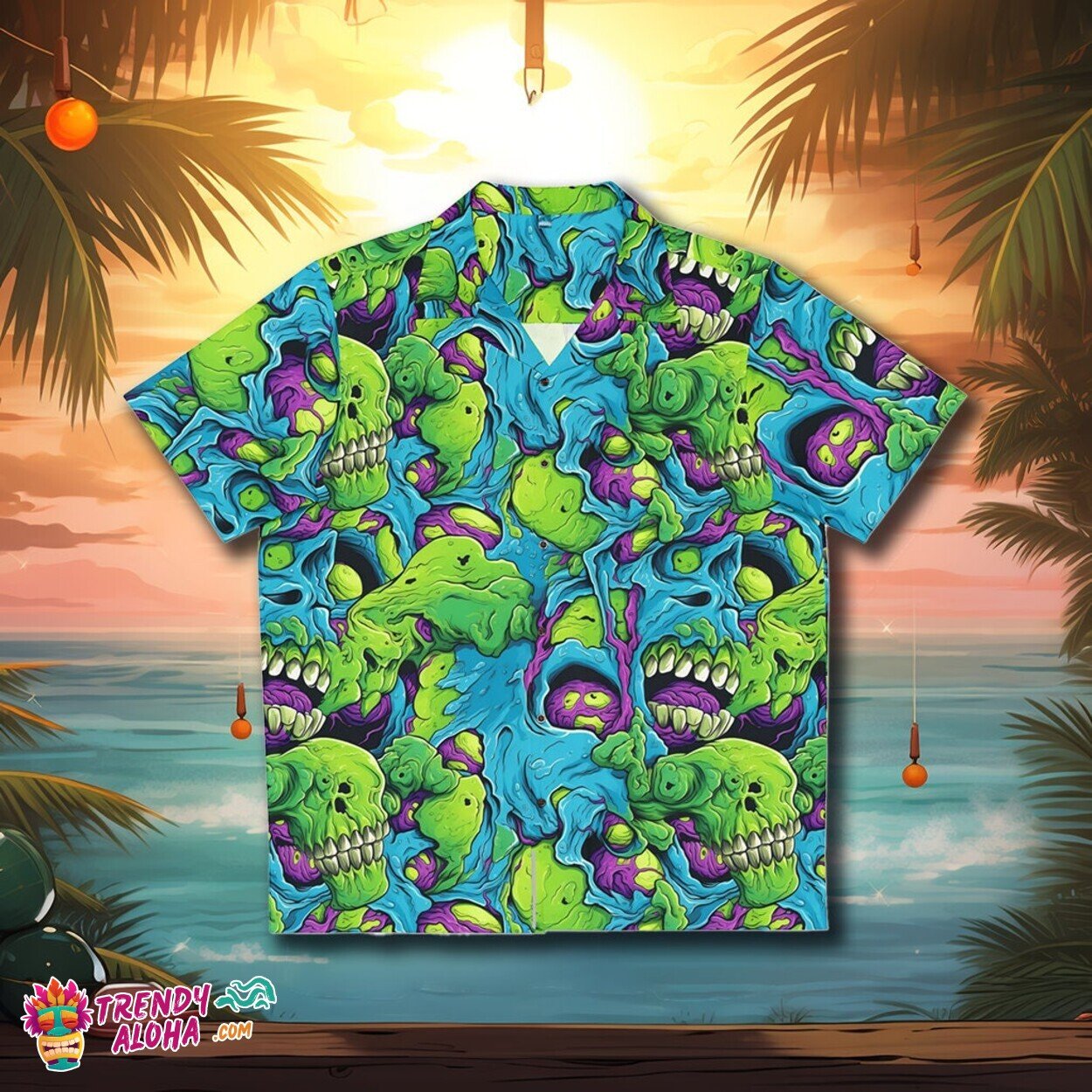 Tropical Hawaiian Zombie Horror Brainstorm Monster Aloha Shirt