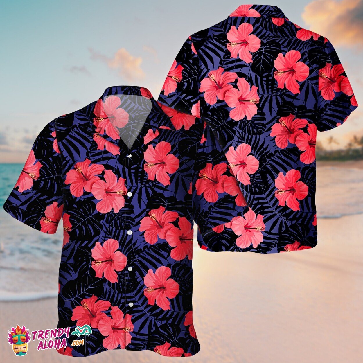 Tropical Hibiscus Flower Print Unisex Aloha Hawaiian Short Sleeve
