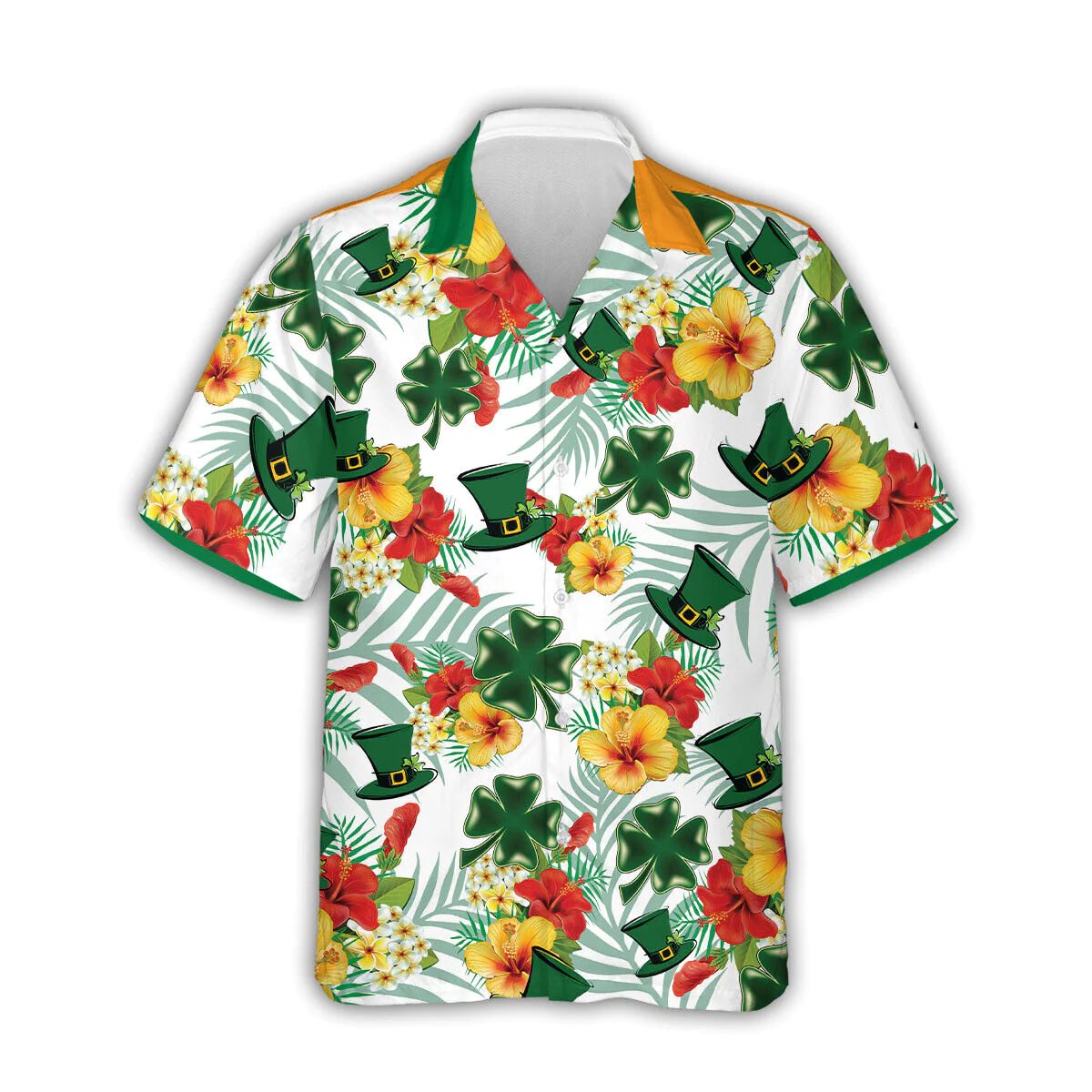 Tropical Hibiscus St Patrick’s Day Trendy Hawaiian Shirt Irish Shamrock 3D