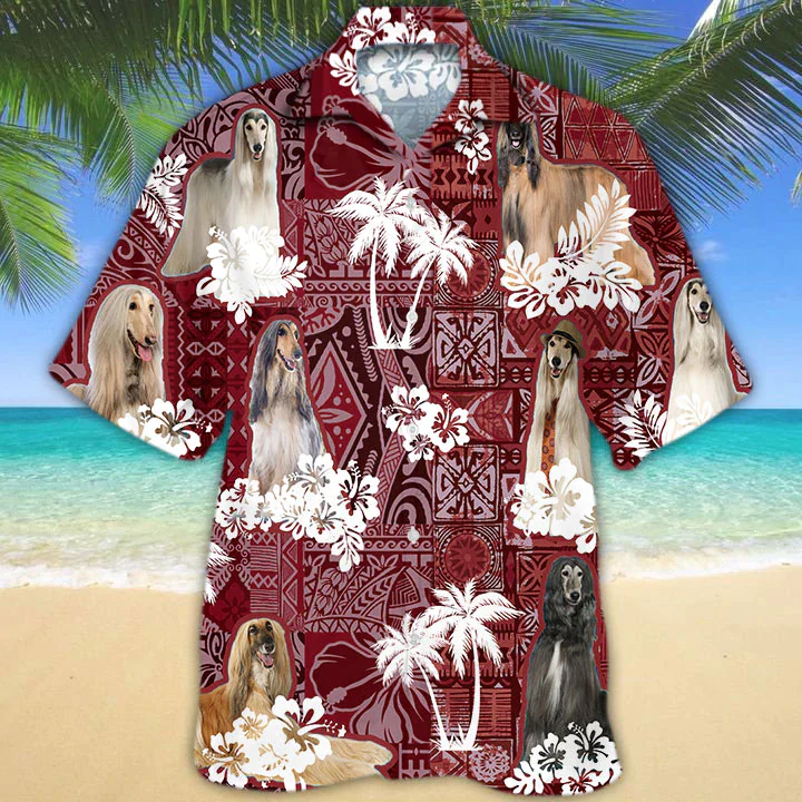 Tropical Humor Afghan Hound Men’s Hawaiian Shirt