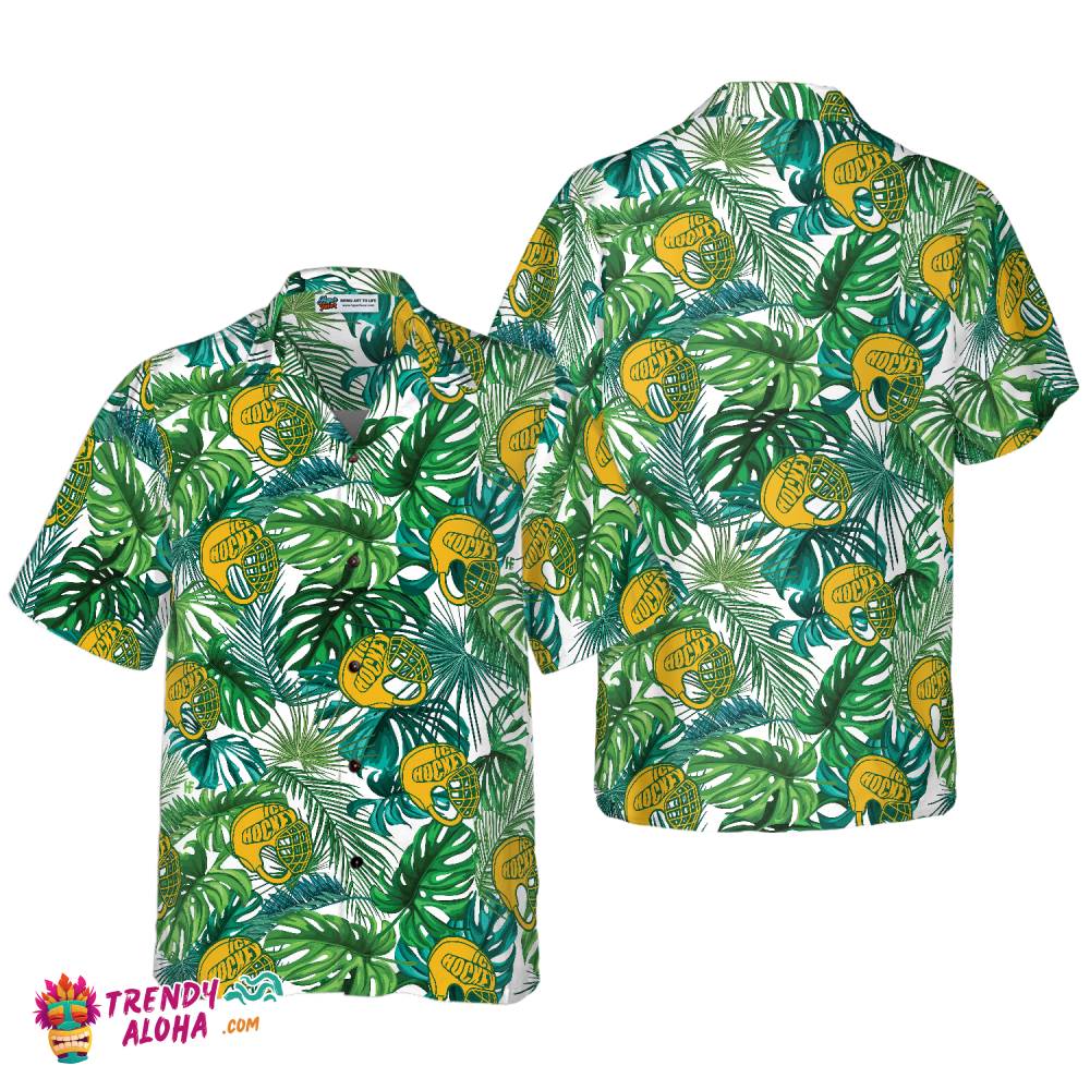 Tropical Ice Hockey Yellow Helmet Hawaiian Shirt Tropical Ice Hockey Yellow Helmet Hawaiian Shirt