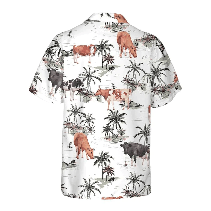Tropical Island And Cows Pattern All Printed 3D Trendy Hawaiian Shirt