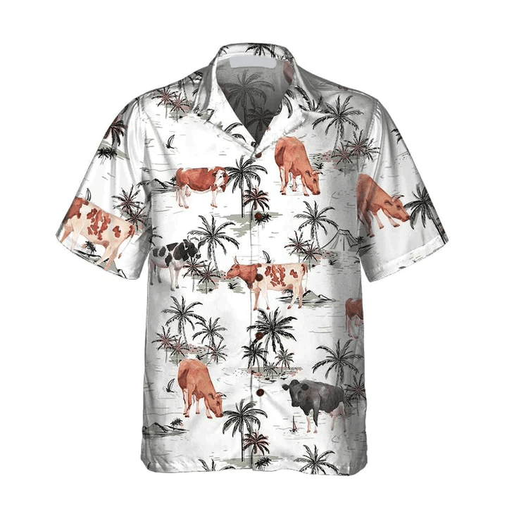 Tropical Island And Cows Pattern All Printed 3D Trendy Hawaiian Shirt