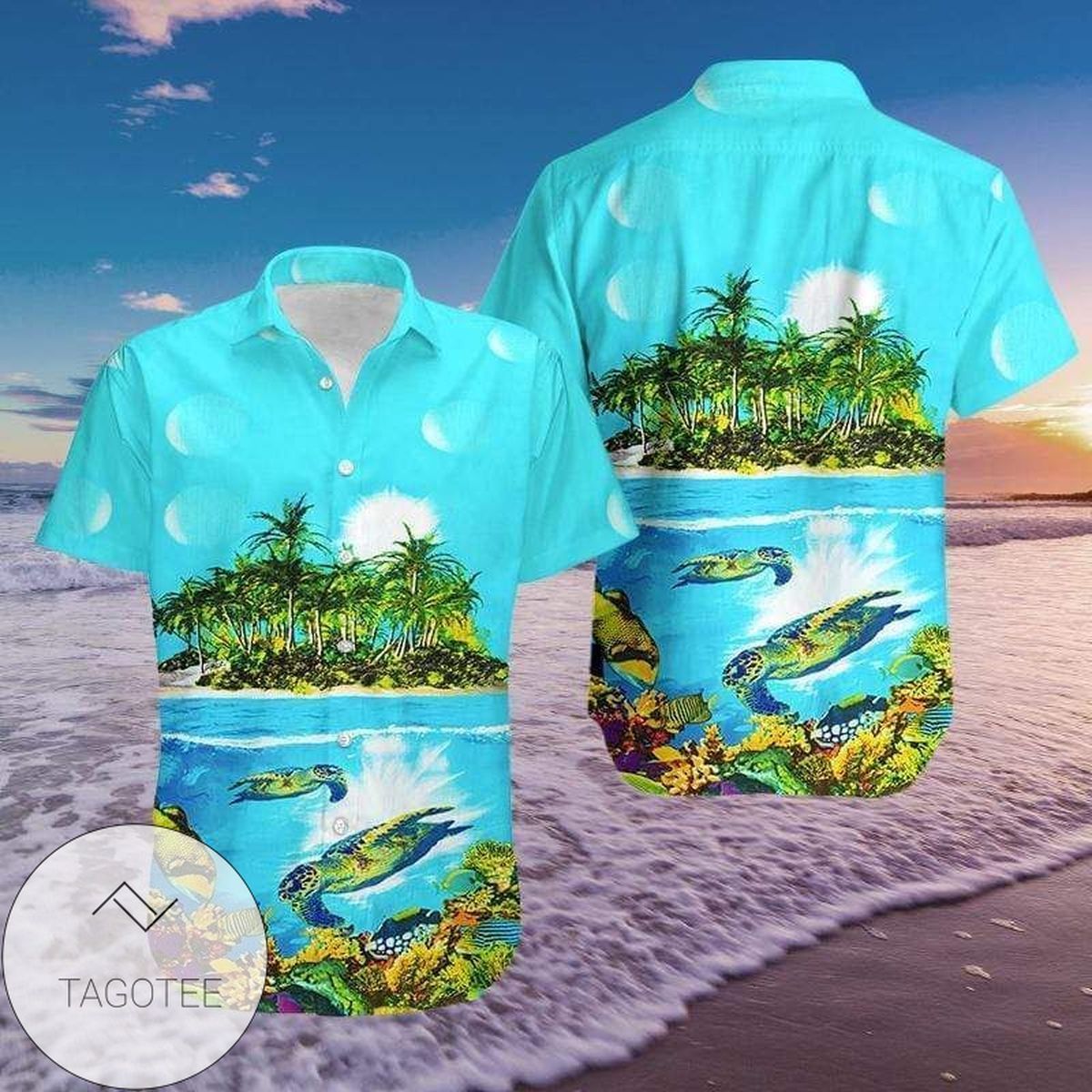 Tropical Island Scene With Turtles Hawaiian Shirt Masterpiece