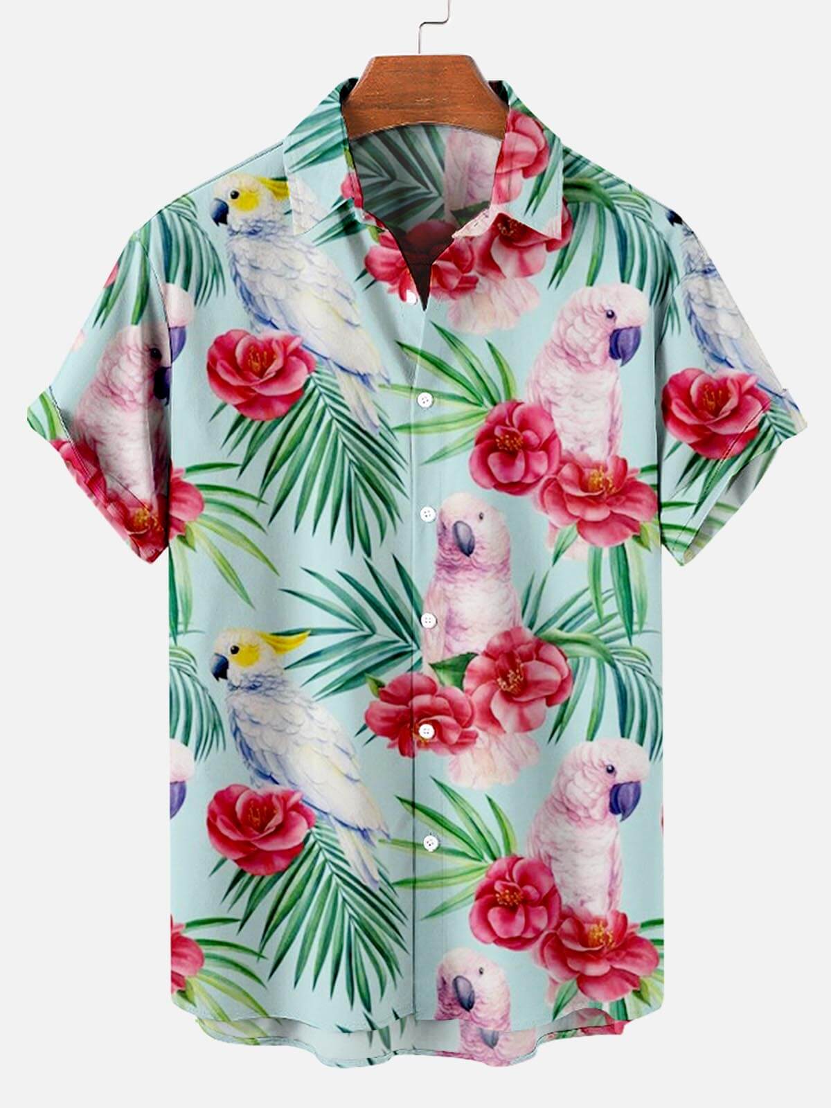 Tropical Jungle Pattern With Parrto Men’s Hawaiian Shirt Tropical Jungle Pattern With Parrto Men’s Hawaiian Shirt