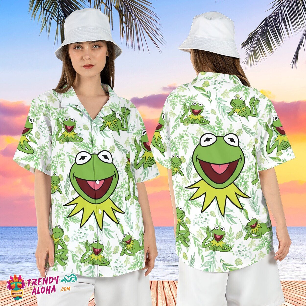 Tropical Kermit Frog Muppets Show Summer Vacation Aloha Tee