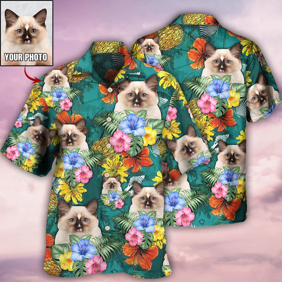 Tropical Kitty Paradise: Custom Photo Hawaiian Shirt