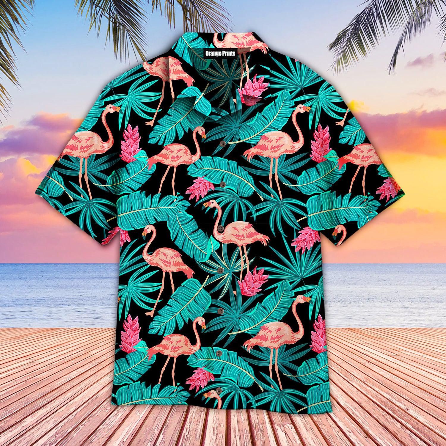 Tropical Leaves Flamingo Trendy Hawaiian Shirt
