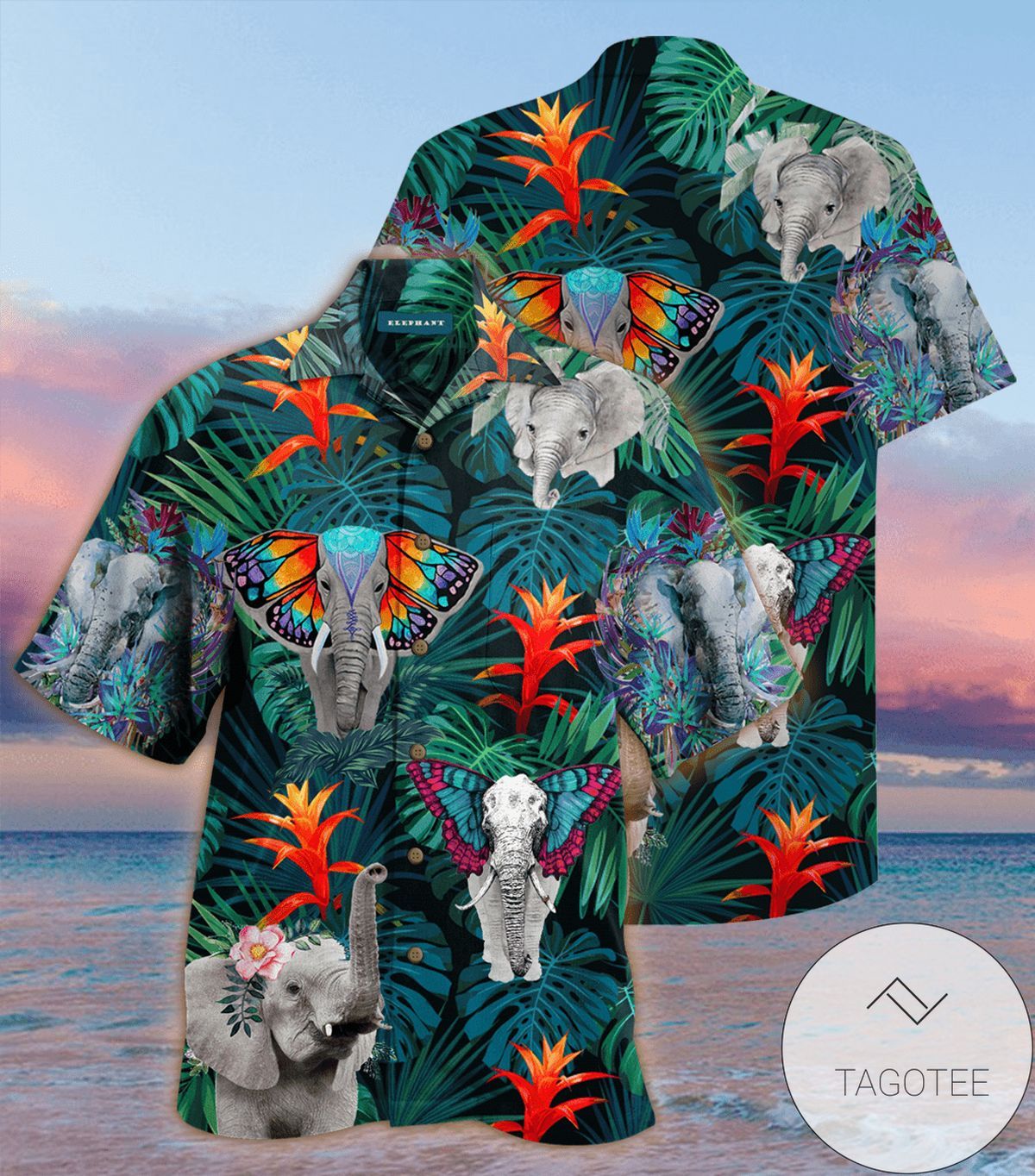 Tropical Majesty as Elephant Graces Hawaiian Shirt Landscape
