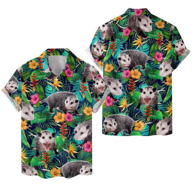 Tropical Opossum Trendy Hawaiian Shirt For Men Women, Animal Casual Men Trendy Hawaiian Shirt Button Down Short Sleeve, Opossum Lovers