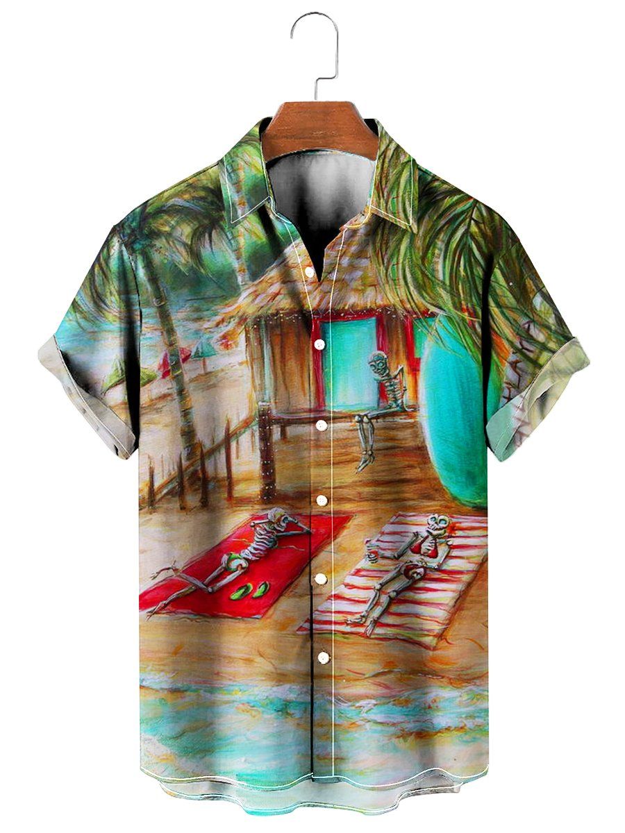 Tropical Palm Skull Print Hawaiian Shirt Tropical Palm Skull Print Hawaiian Shirt