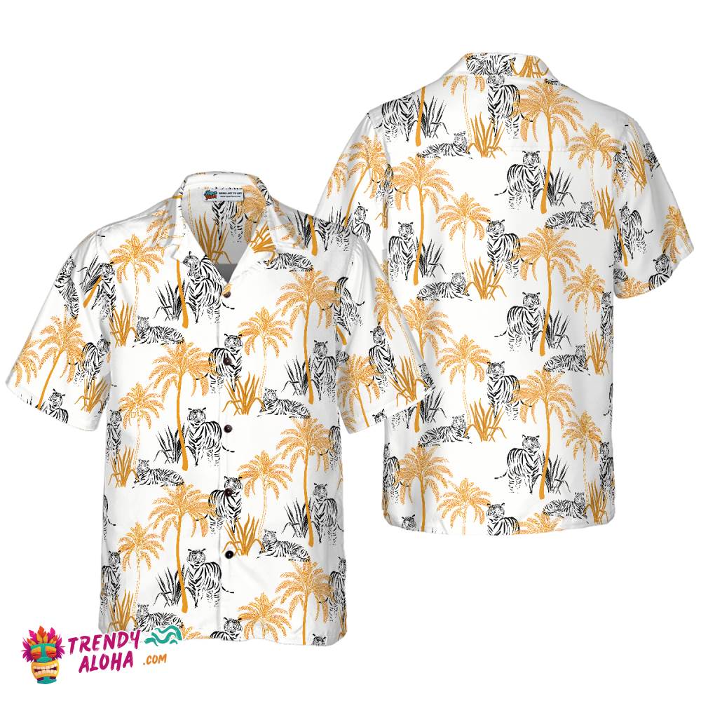 Tropical Palm Tree Tigers Shirt For Men Hawaiian Shirt