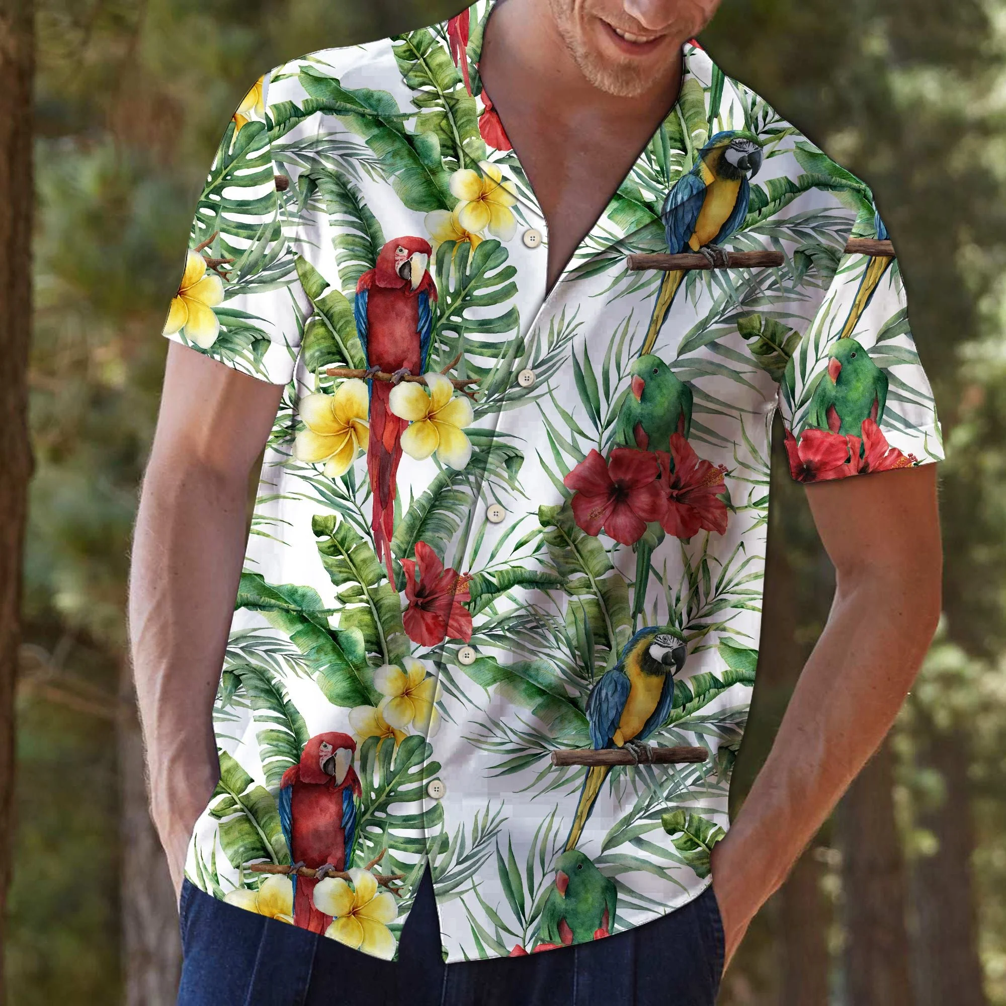Tropical Parrot Hibiscus Hawaiian Shirt for Bird Lovers