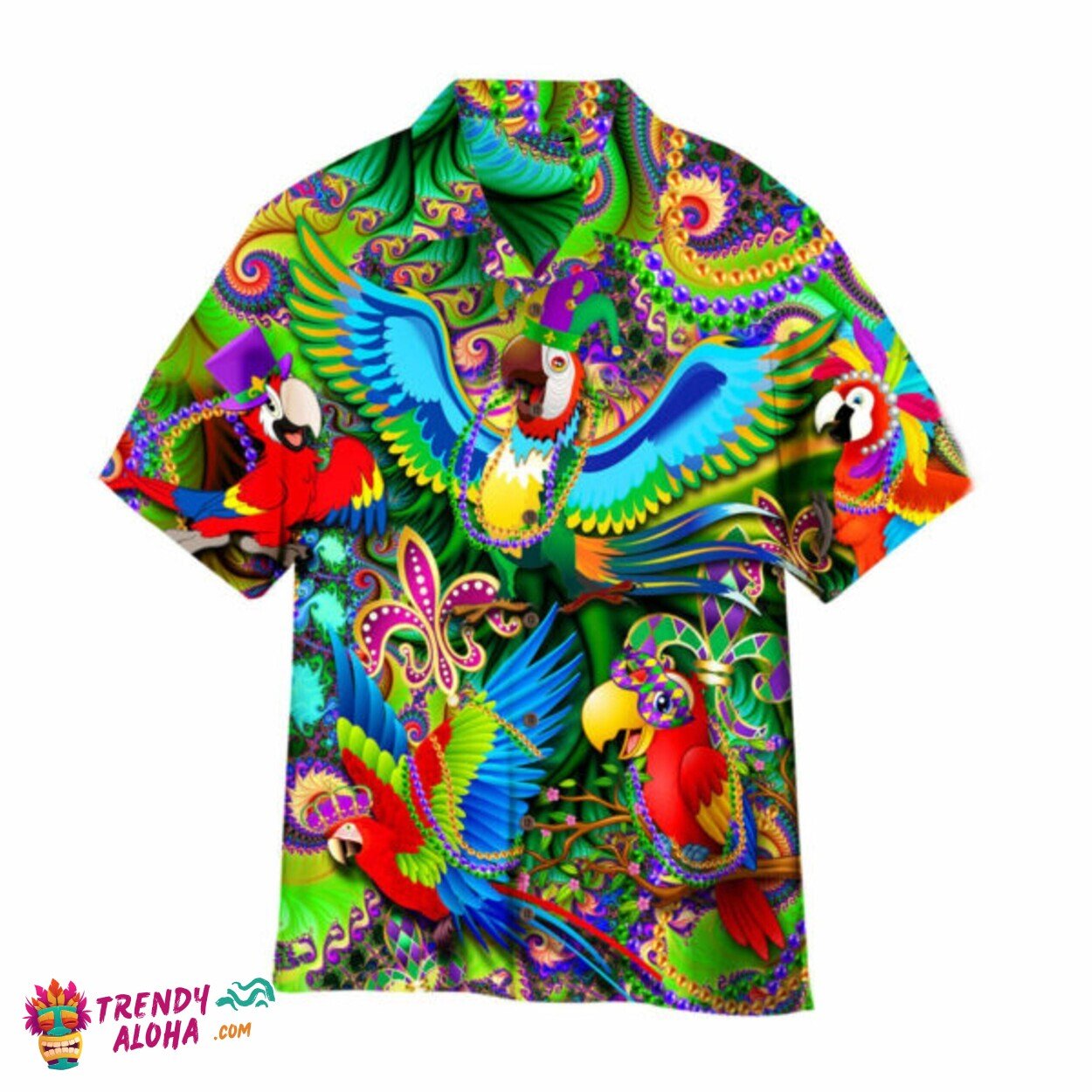 Tropical Parrot Mardi Gras Celebration New Orleans Aloha Shirt