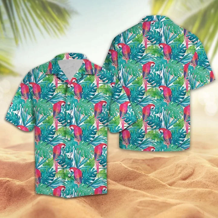 Tropical Parrot With Watercolor Leaves Trendy Hawaiian Shirt, Summer Aloha Hawaii Shirt