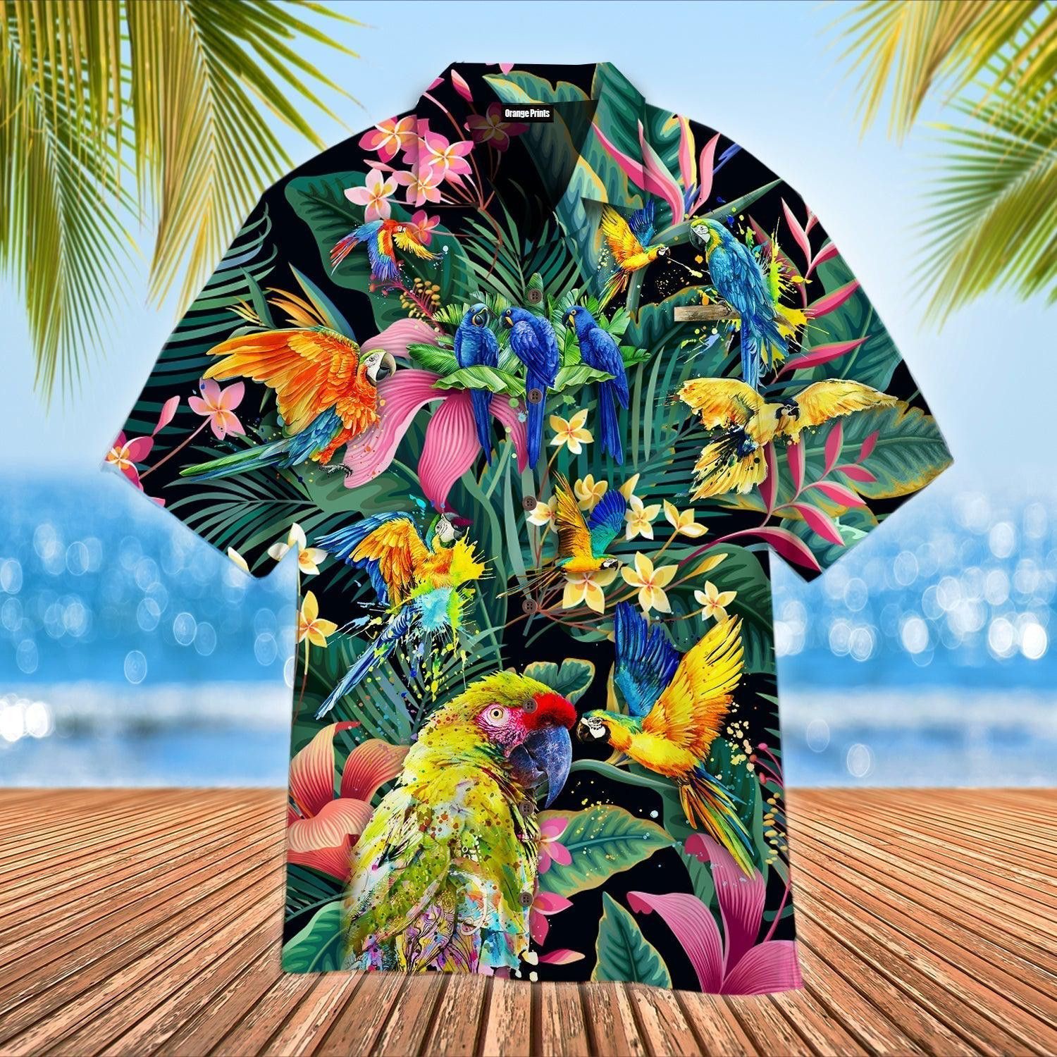 Tropical Parrots Trendy Hawaiian Shirt For