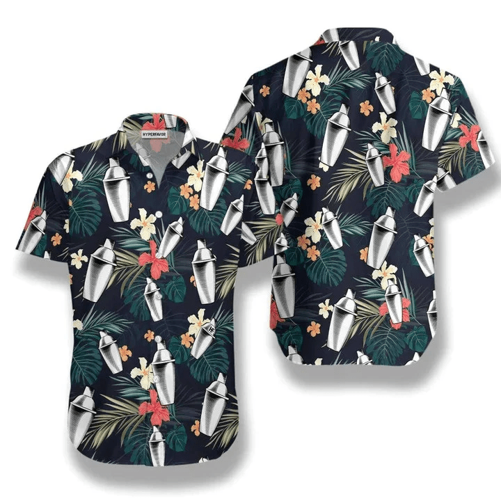 Tropical Pattern Bartender Hibiscus And Leaf Trendy Hawaiian Shirt