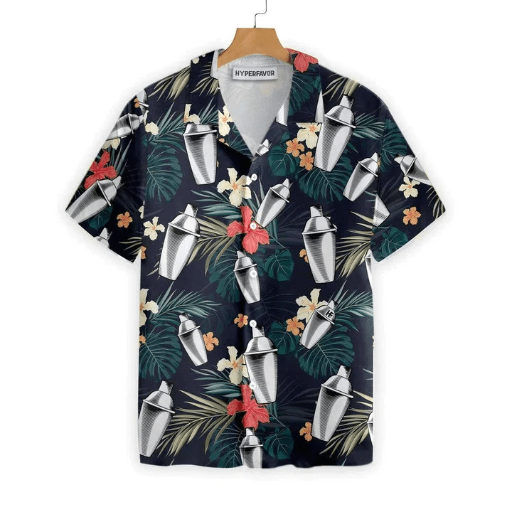 Tropical Pattern Bartender Hibiscus And Leaf Trendy Hawaiian Shirt