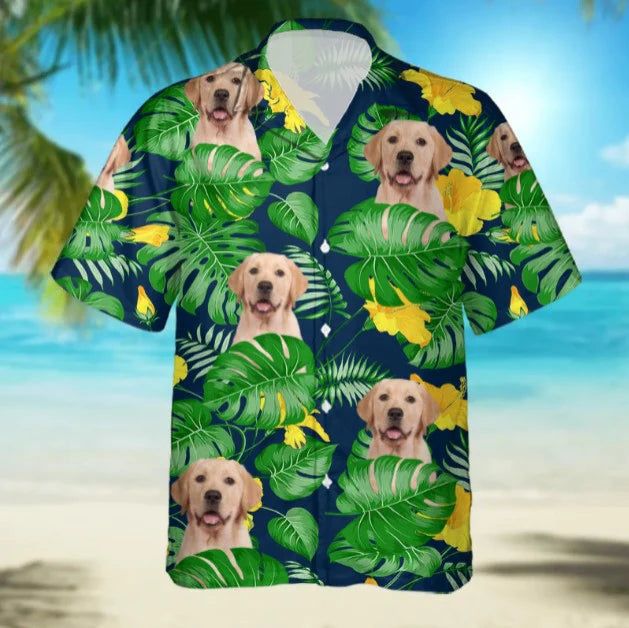 Tropical Petals: Custom Photo Face Hawaiian Shirt with Floral Design
