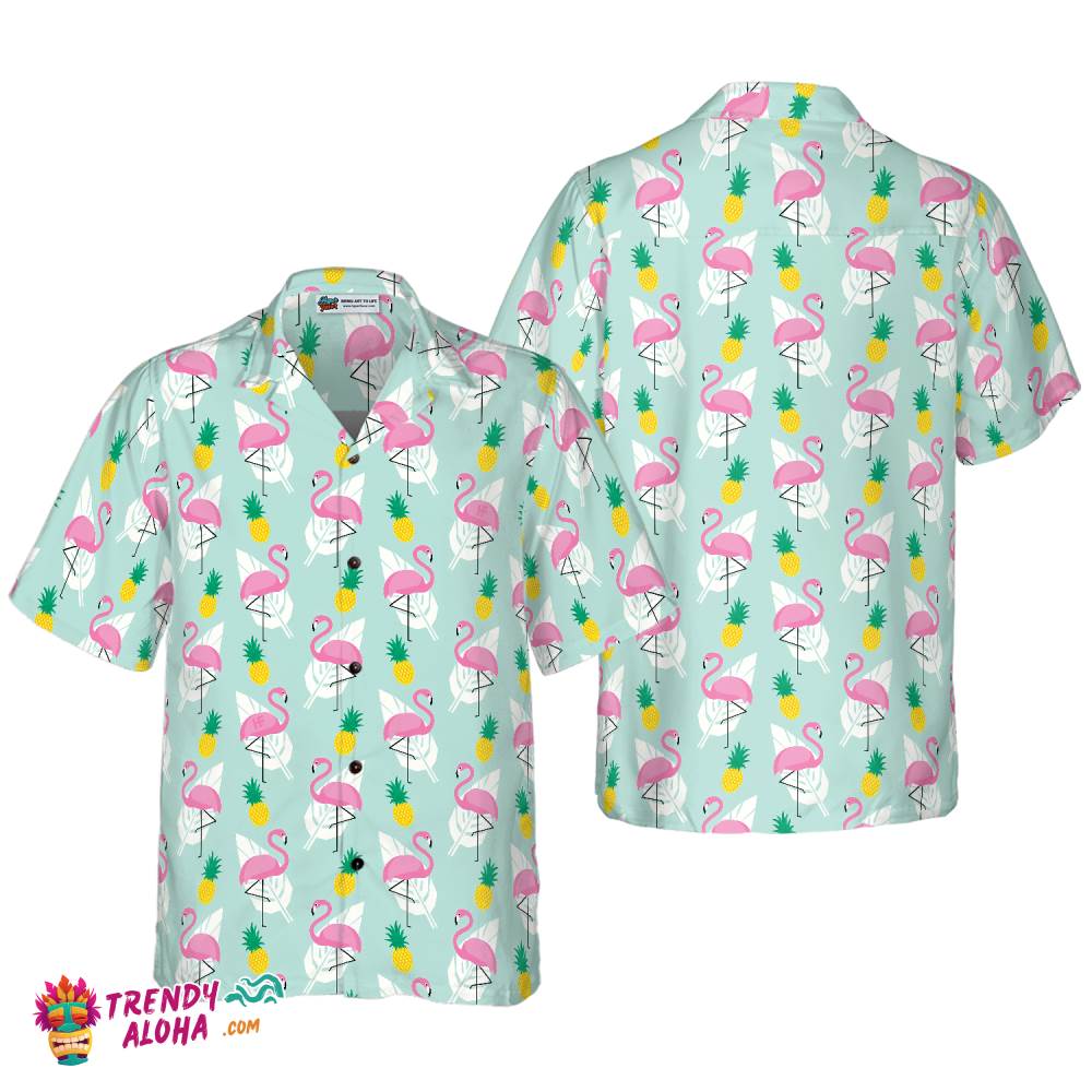 Tropical Pineapple Flamingo Shirt For Men Hawaiian Shirt Tropical Pineapple Flamingo Shirt For Men Hawaiian Shirt