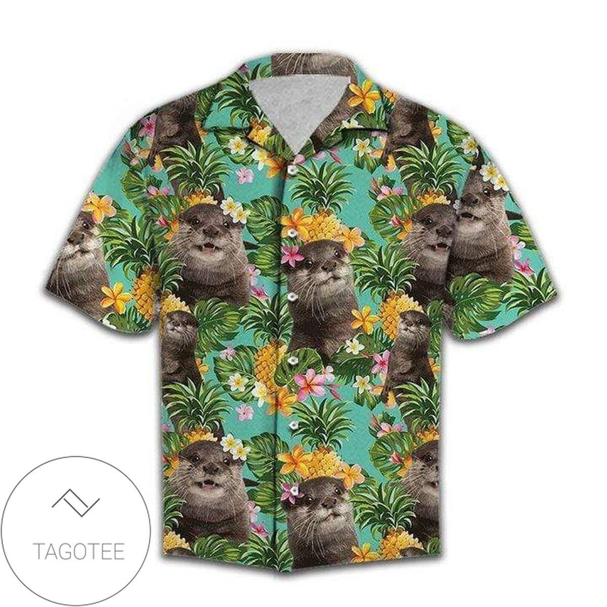 Tropical Pineapple Otter Unisex Hawaiian Shirts