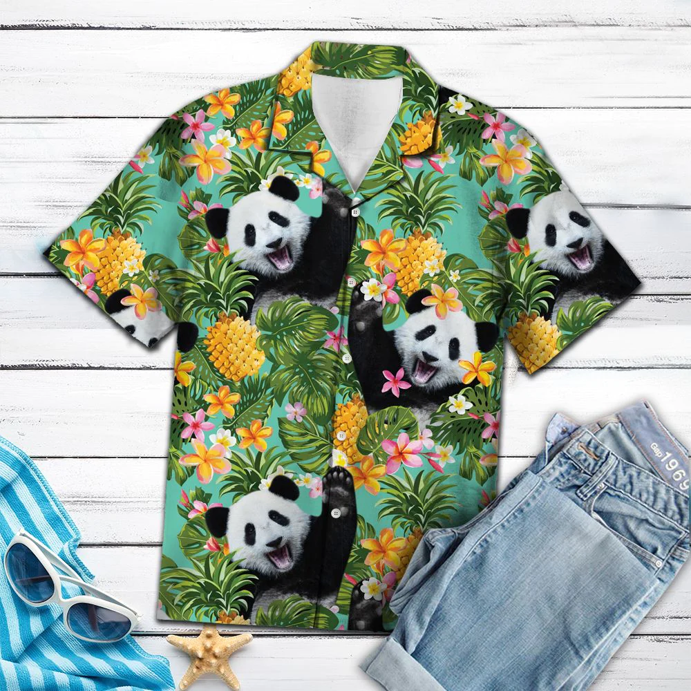Tropical Pineapple Panda Trendy Hawaiian Shirt, Panda Lover Trendy Hawaiian Shirt For