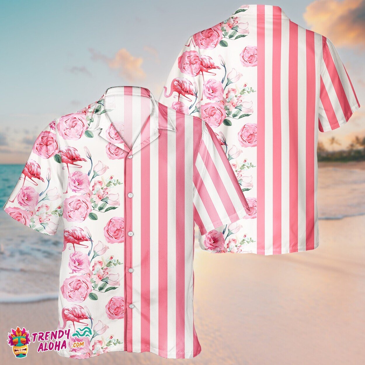 Tropical Pink Flamingo Unisex Aloha Short Sleeve Hawaiian Shirt