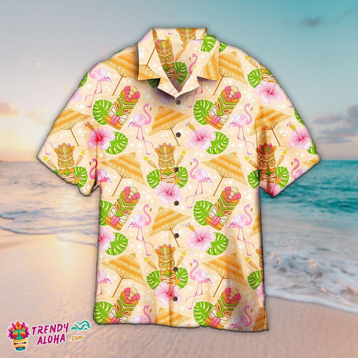 Tropical Pink Hibiscus Flower 3D Tiki Unisex Hawaiian Beach Shirt
