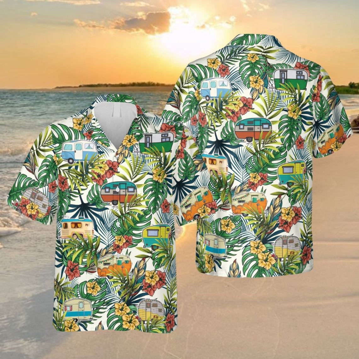 Tropical Plants And Campers 3D Hawaii Shirt, Vintage Beach Shirt