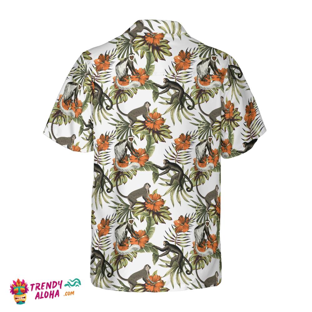 Tropical Red Hibiscus Flower Monkey Shirt For Men Hawaiian Shirt