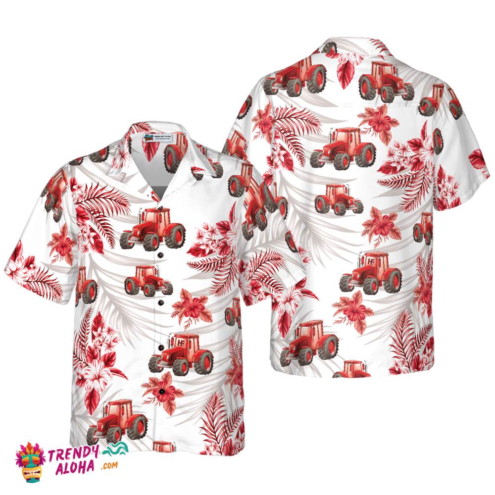 Tropical Red Tractor Hawaiian Shirt