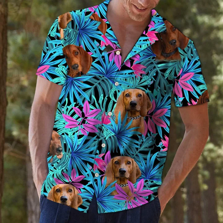 Tropical Redbone Coonhound Vintage Style Trendy Hawaiian Shirt Tropical Redbone Coonhound Vintage Style Trendy Hawaiian Shirt