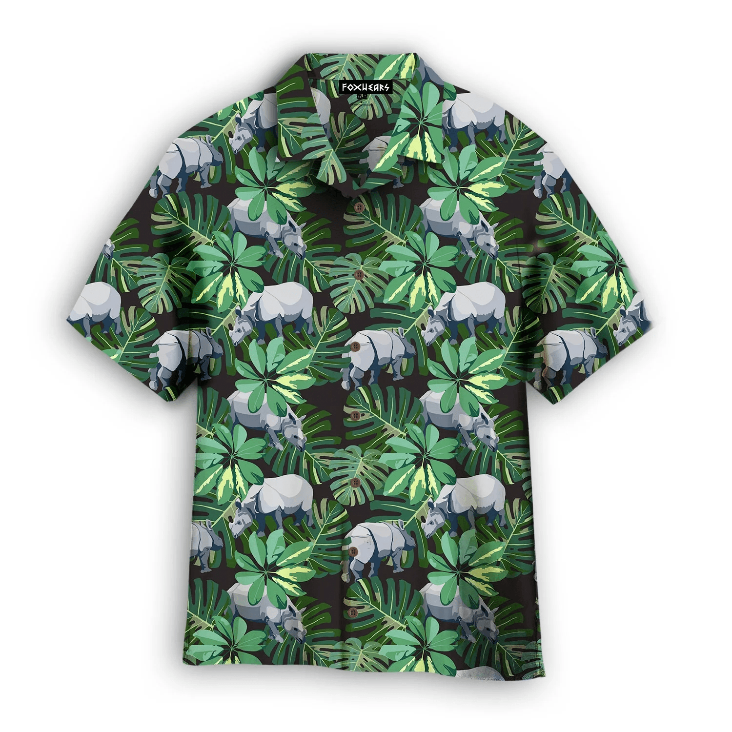 Tropical Rhino Wild Animals Plant Floral Trendy Hawaiian Shirt For Aloha Shirt