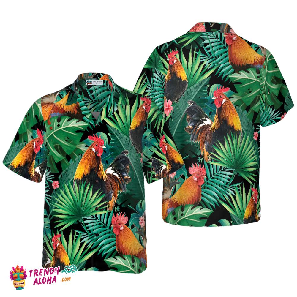 Tropical Rooster Pattern Hawaiian Shirt