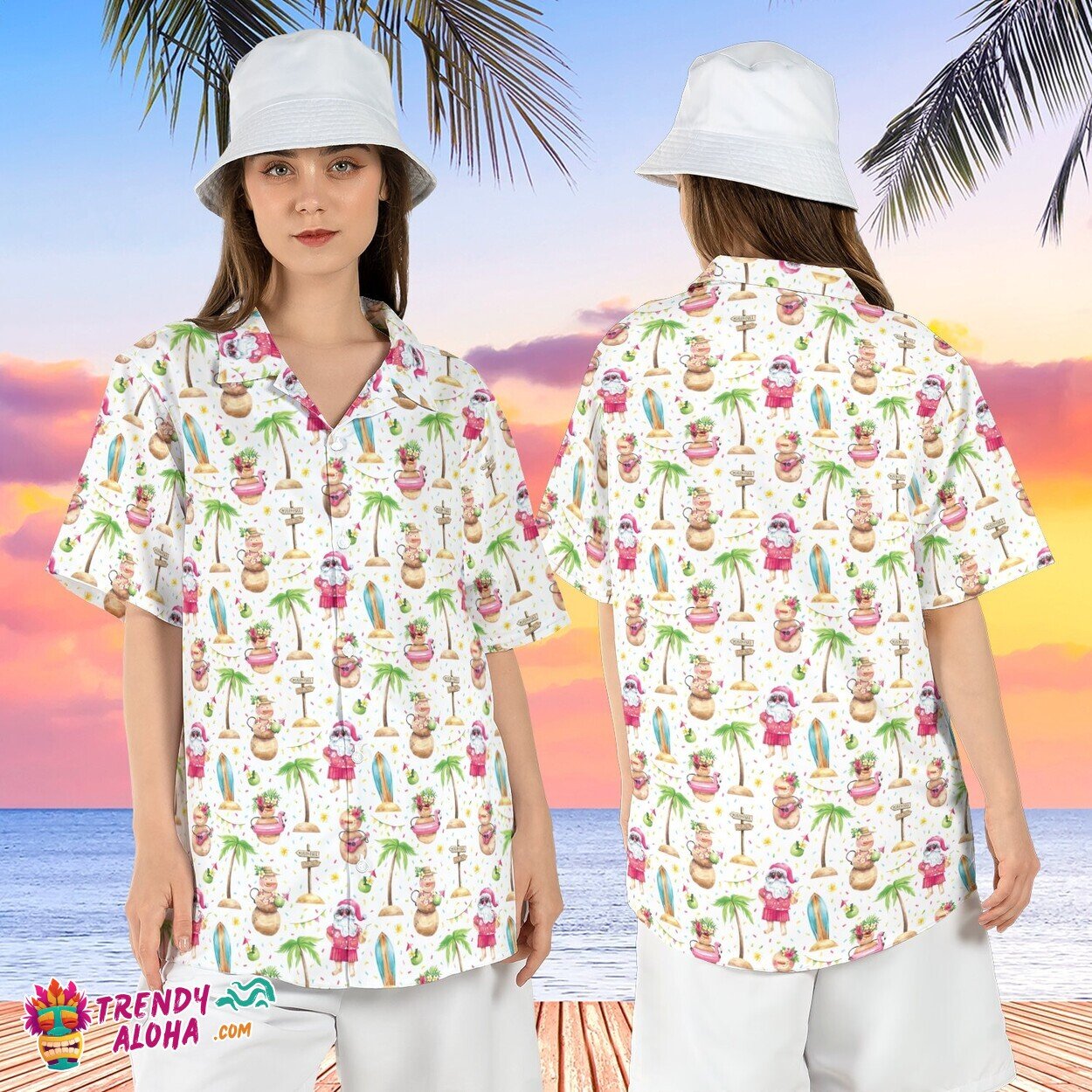 Tropical Santa Claus Snowman Christmas Beach Xmas Hawaiian Tee