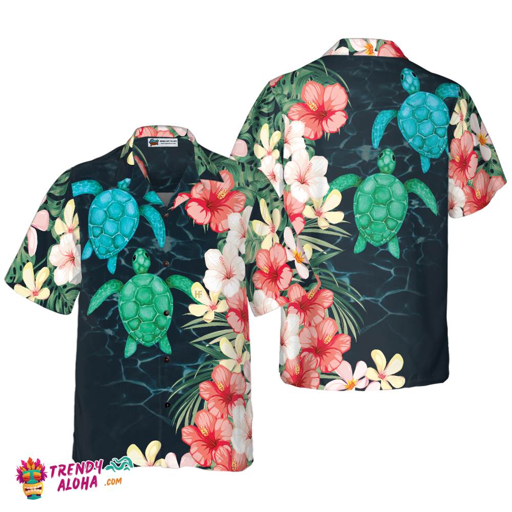 Tropical Sea Turtle And Flower Hawaiian Shirt