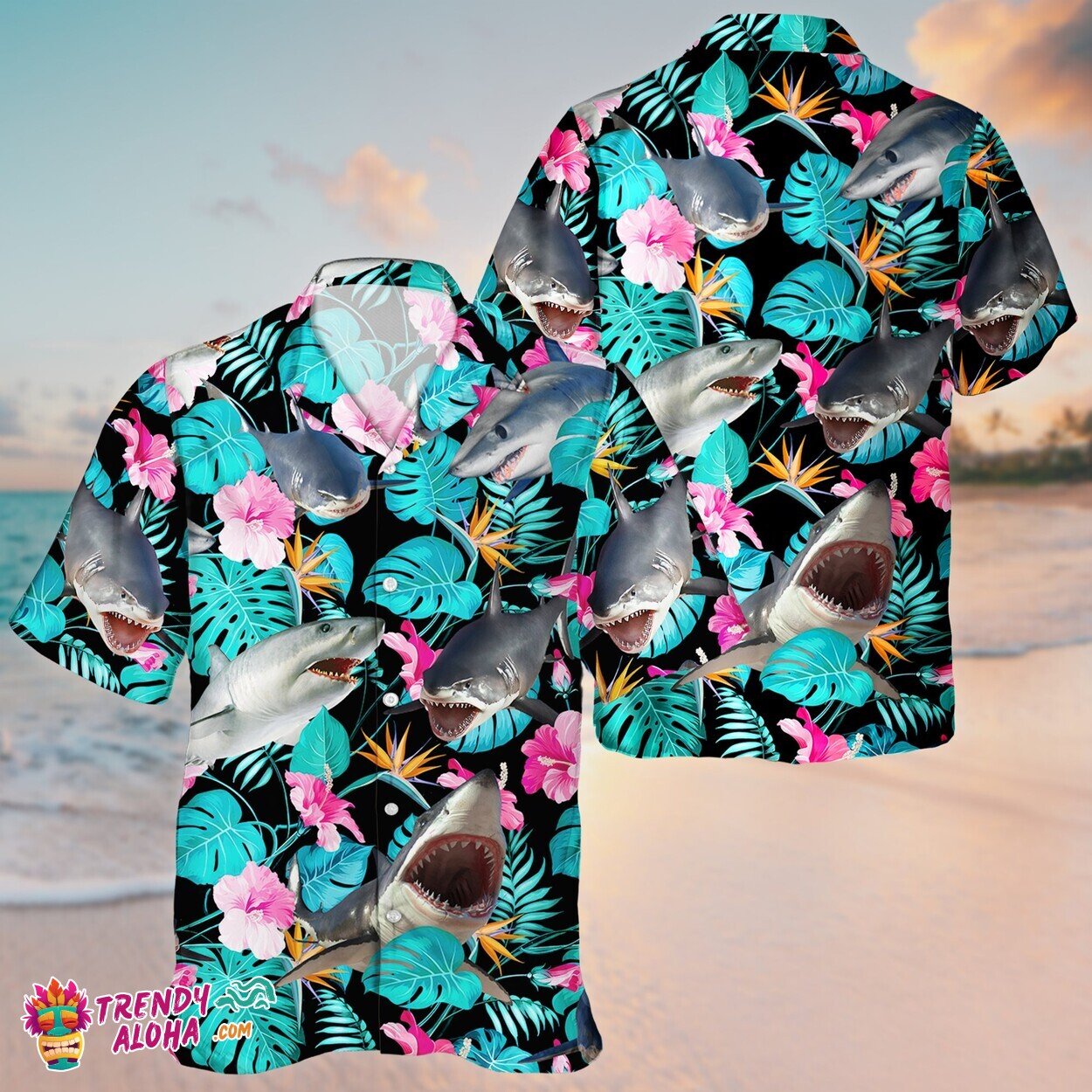 Tropical Shark Realm Short Sleeve Hawaiian Shirt Unisex Aloha Wear
