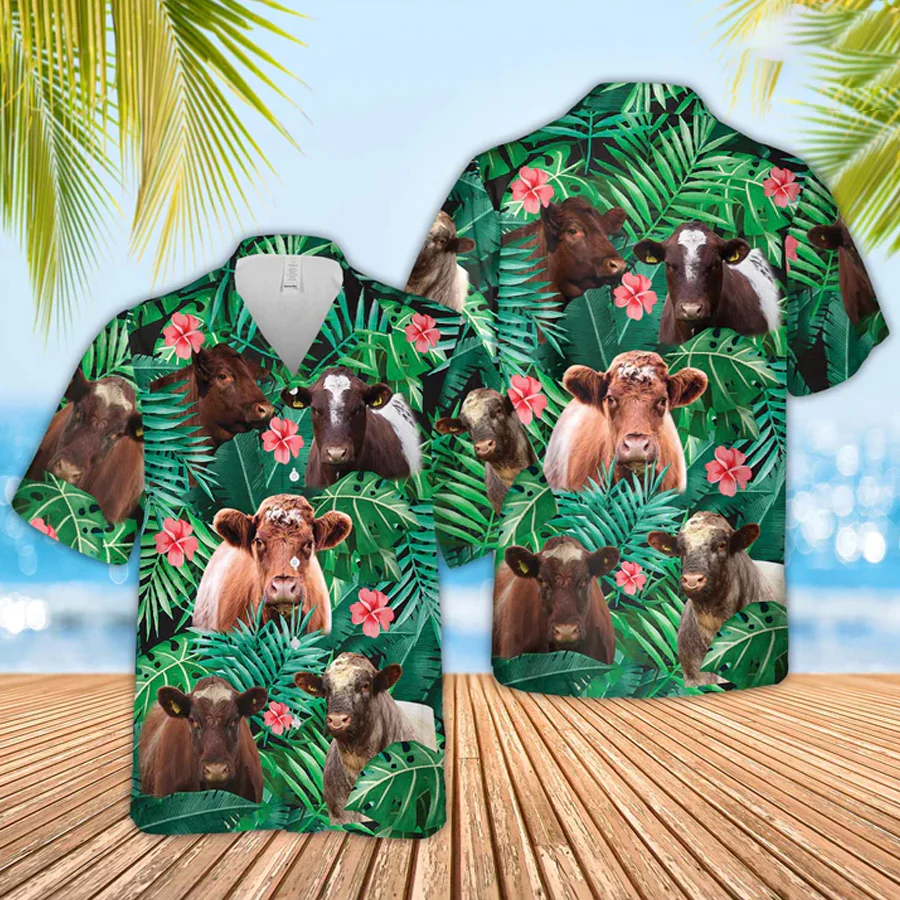 Tropical Shenanigans: Shorthorn Cow Trendy Hawaiian Shirt – Funny Gift for Him
