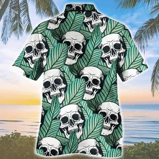 Tropical Skull And Green Leaf Seamless Pattern Trendy Hawaiian Shirt