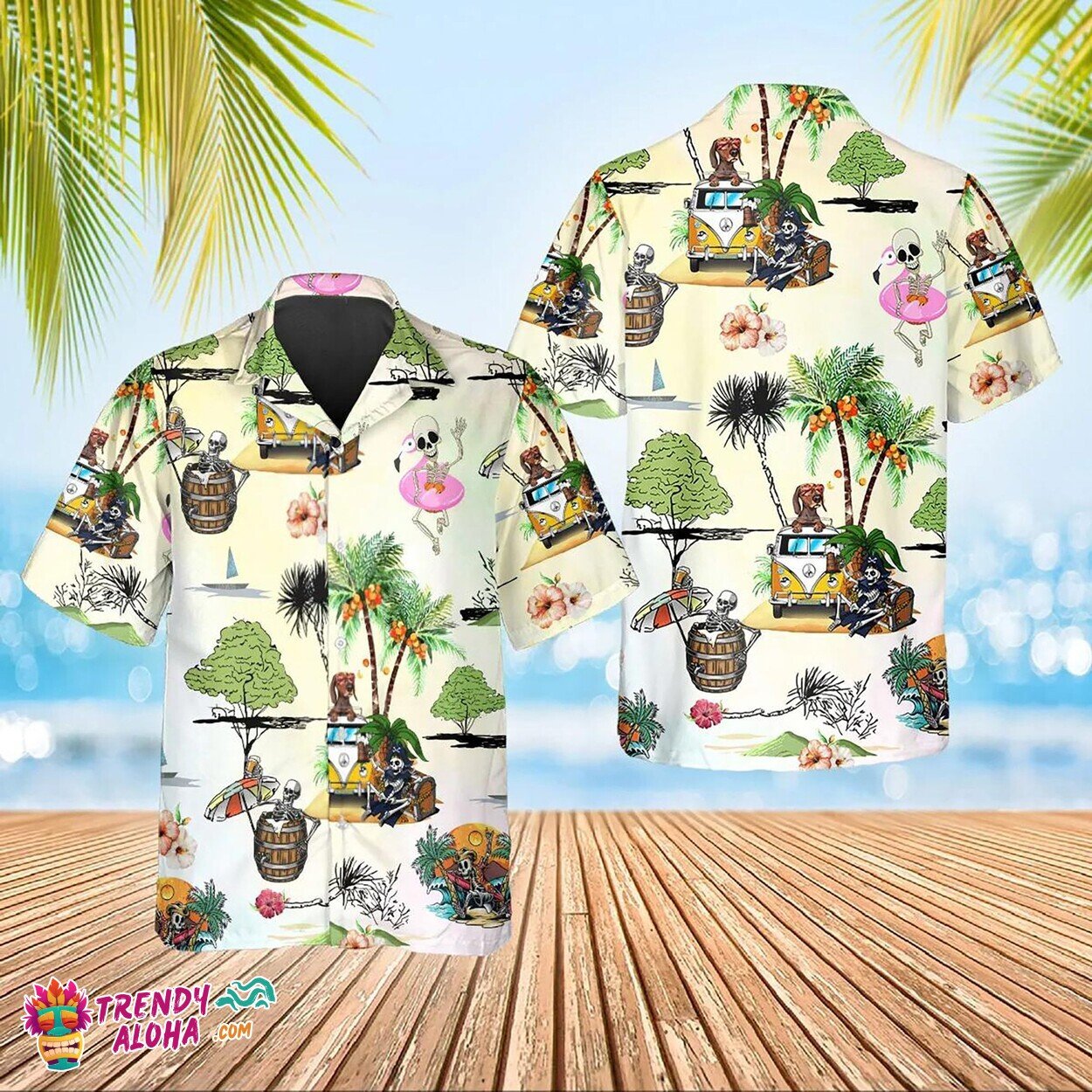 Tropical Skull Funny Beach Theme Aloha Hawaiian Shirt for Summer Wear