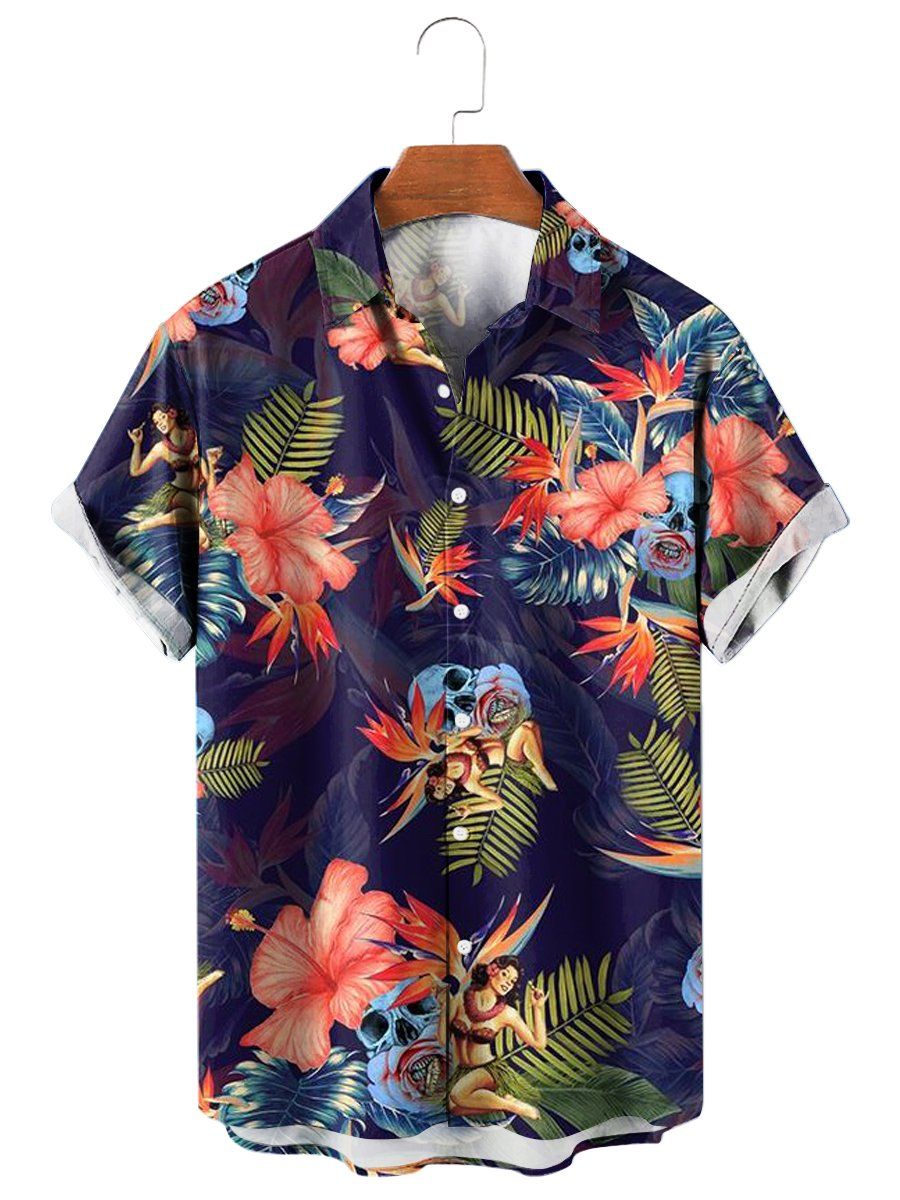 Tropical Skull Print Hawaiian Short Sleeve Shirt Tropical Skull Print Hawaiian Short Sleeve Shirt