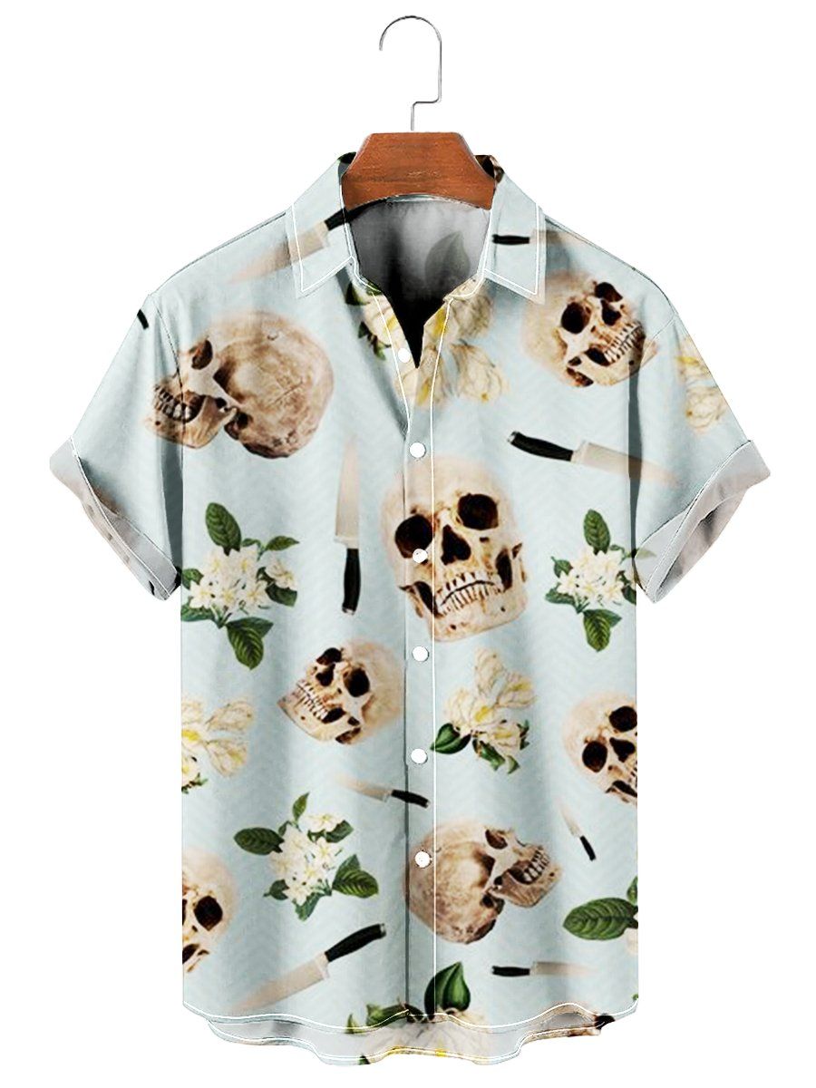 Tropical Skull Print Short Sleeve Summer Hawaiian Shirt Tropical Skull Print Short Sleeve Summer Hawaiian Shirt