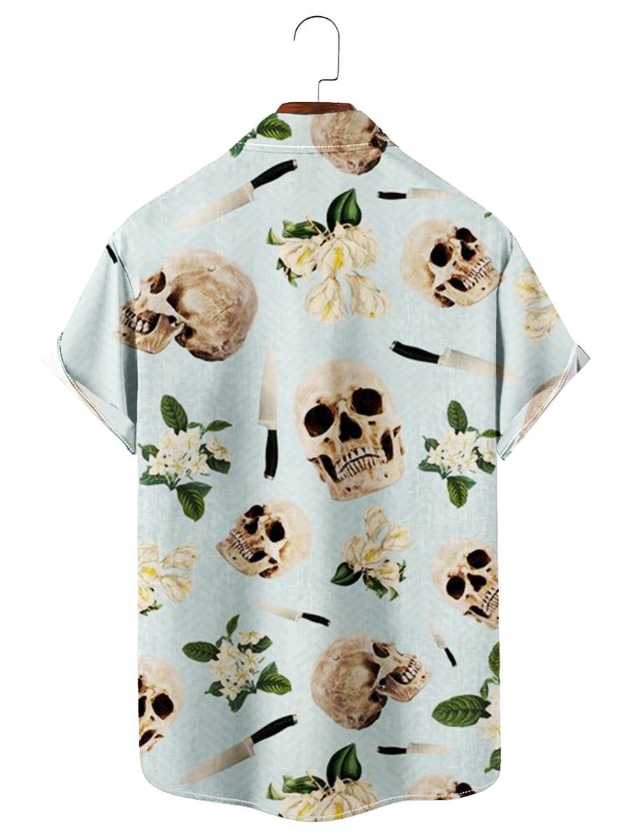 Tropical Skull Print Short Sleeve Summer Hawaiian Shirt
